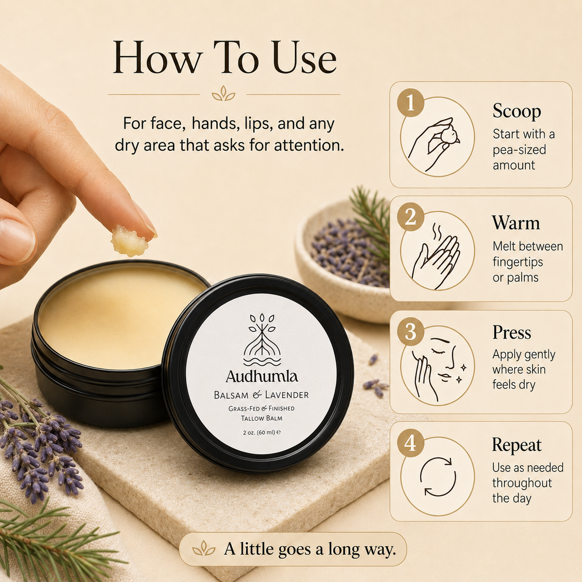 Audhumla tallow balms are easy to use