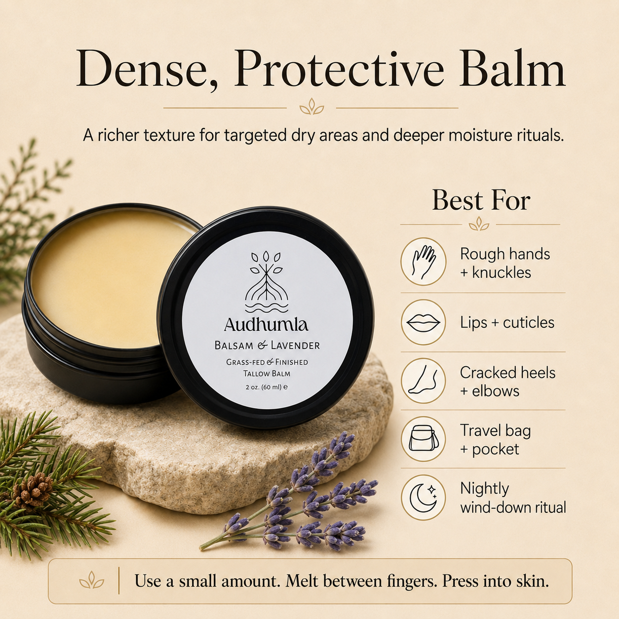 Dense, protective balm for dry areas