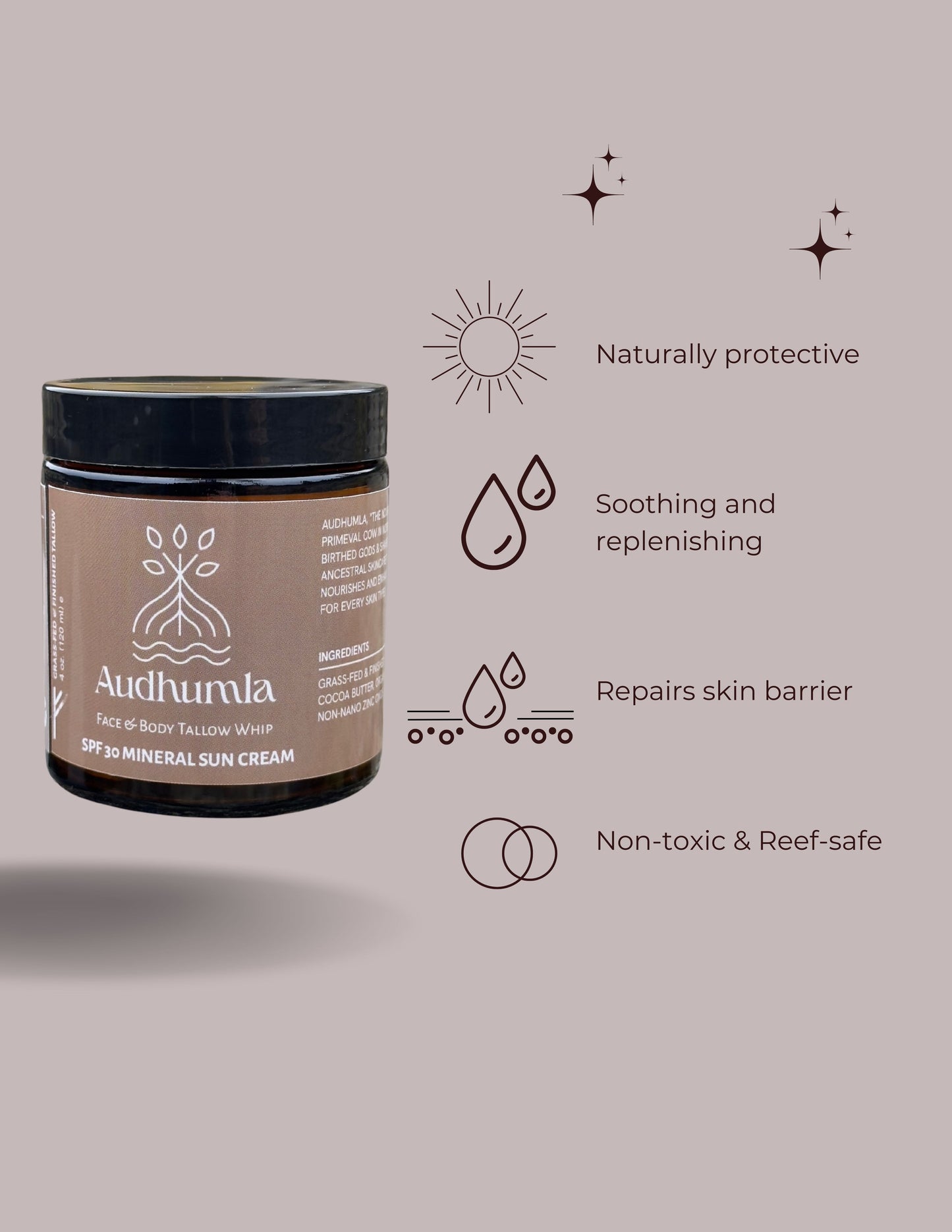 SPF 30 Mineral Sun Cream - Face & Body Tallow Whip 4 oz