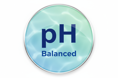 Create a circular icon that has a parge pH and the word "Balanced" below it