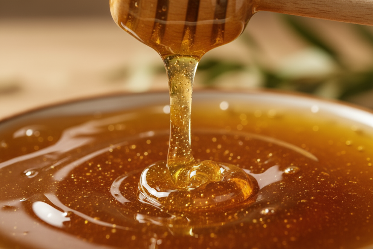 image of pure organic Manuka honey, close up of the quality!